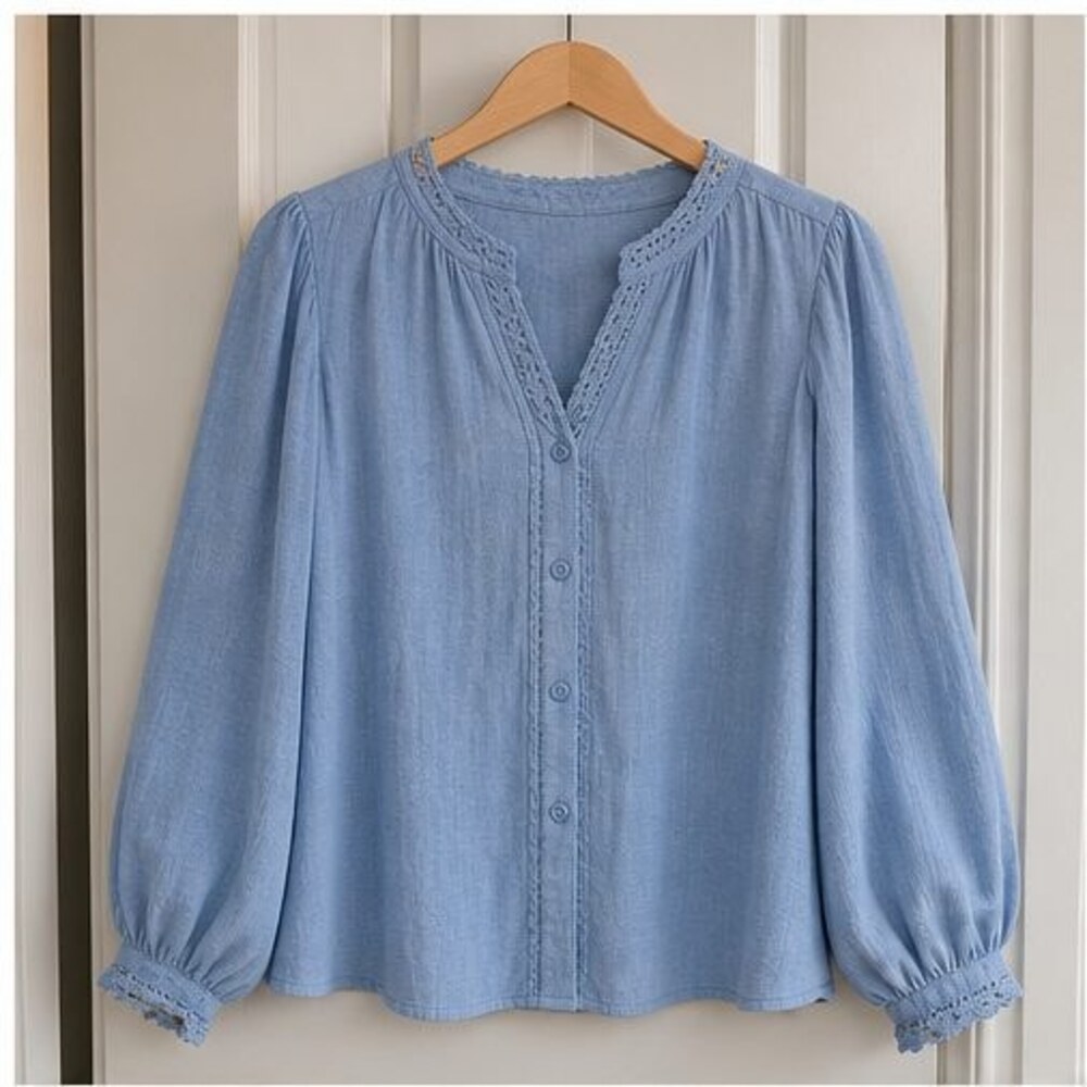 Navy Lace Trim Top